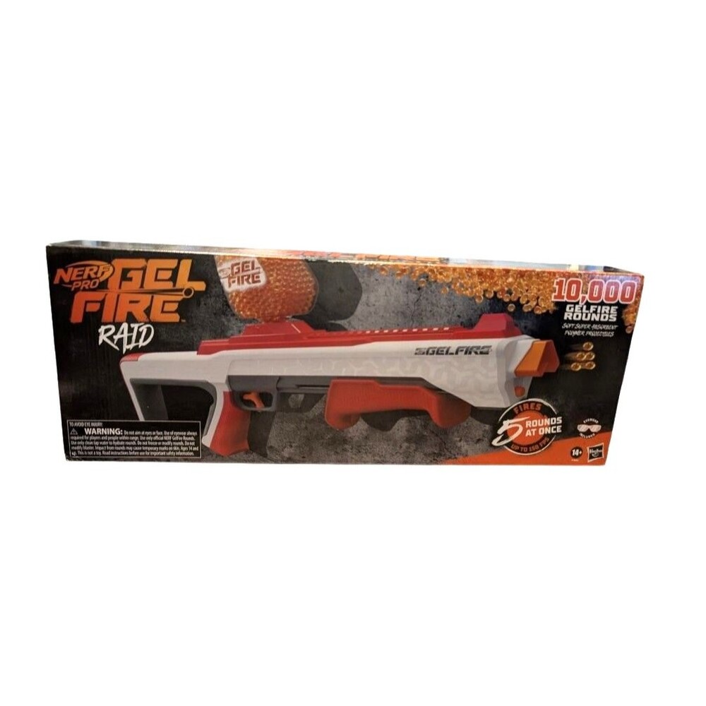 NERF Pro Gelfire Raid Blaster Fires 5 Rounds at Once w/10,000 Gel Rounds New
